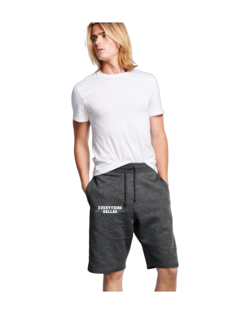 Charcoal fleece shorts, left-leg print